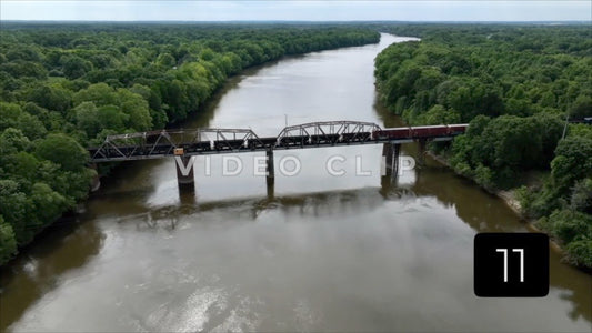 CLIP 11 - Selma, AL beautiful landscape view of Alabama River with train crossing