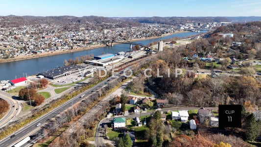 CLIP 11 - Charleston, WV aerial flying over neighborhood to downtown