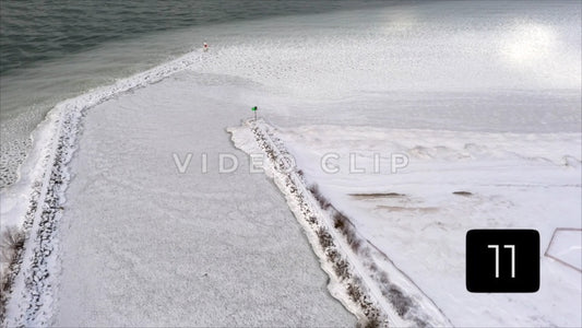 CLIP 11 - Winter Vol. 3 - Winter Irondequoit Bay outlet pier and lighthouse at Lake Ontario, NY