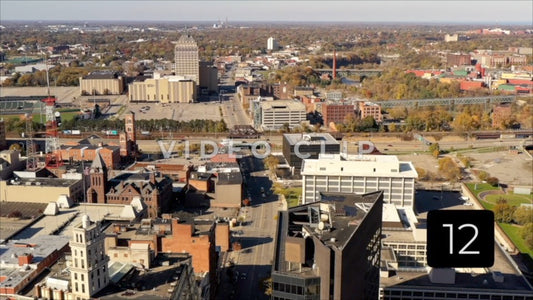 CLIP 12 - Rochester, NY Vol. 1 - rising above buildings to reveal Kodak tower on the horizon