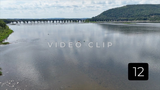 CLIP 12 - Harrisburg, PA view of Susquehanna River with train bridge and mountains