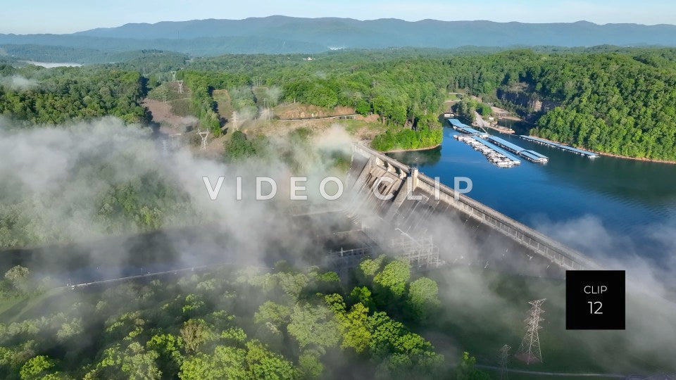 stock video fog over tennesse mountains at Norris Dam