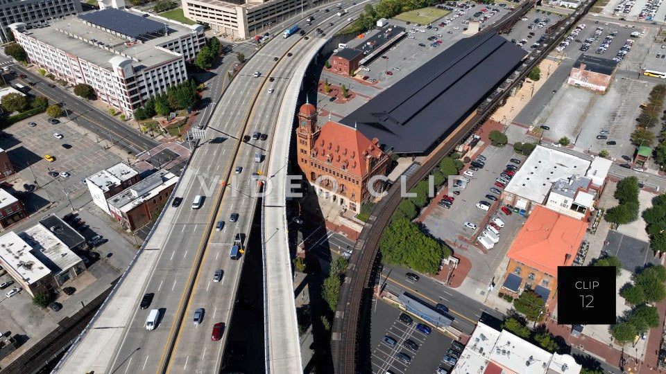 CLIP 12 - Richmond, VA cars traveling past Richmond Main Street Station downtown