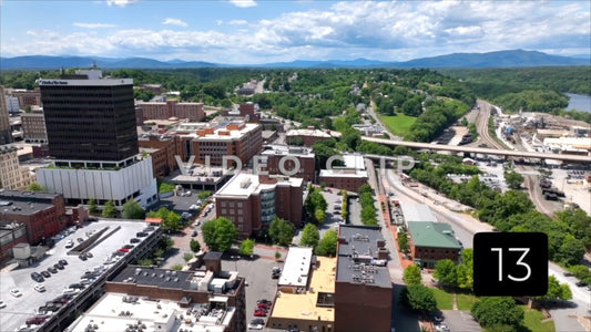 CLIP 13 - Lynchburg, VA Vol. 2 - aerial over downtown city streets and office towers