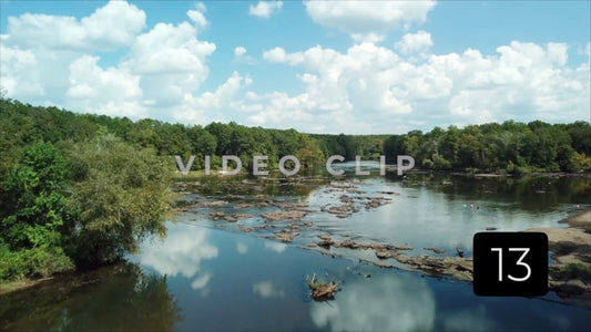 CLIP 13 - Chattahoochee River - low flight over water then rising up over spillway dam