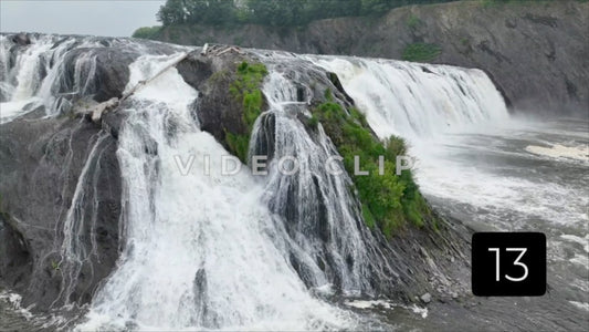 CLIP 13 - Slow decent towards Cohoes Falls as Mohawk river spills over rock formations
