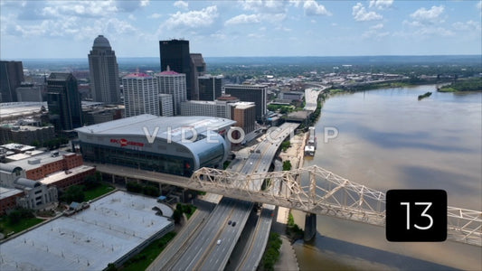 CLIP 13 - Louisville, KY Big aerial view of city skyline with Ohio River