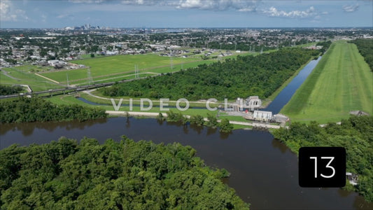 CLIP 13 - New Orleans, LA Vol. 3 - Flood wall and Levee with city skyline