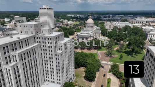 CLIP 13 - Jackson, MS rising up past office building to reveal Mississippi Capital
