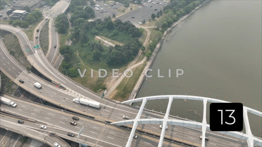 CLIP 13 - Rochester, NY Vol. 8 - Canadian wildfire smoke as traffic crosses bridge over Genesee River