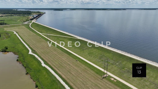 Lake Marion, SC aerial view as camera slowly turns towards Santee River Dam