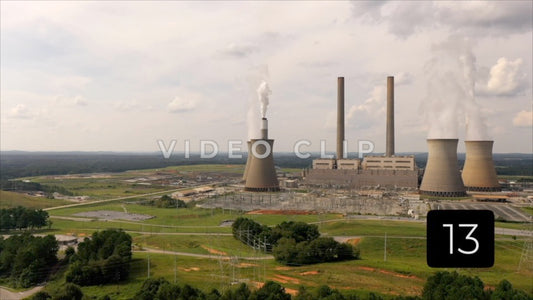 CLIP 13 - Plant Bowen, GA aerial flight over trees to coal-fired power station
