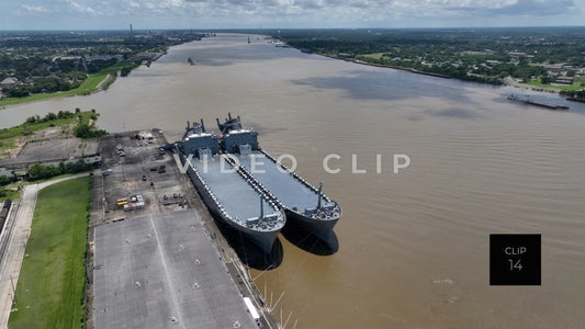 CLIP 14- New Orleans, LA cargo ships docked on Mississippi River