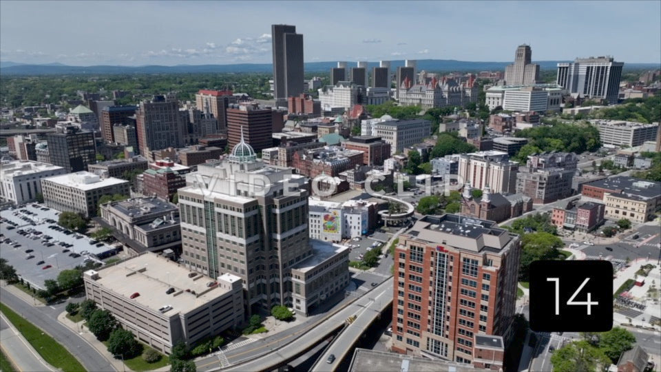 CLIP 14 - Albany, NY Vol. 1 - aerial view of downtown from over Hudson River