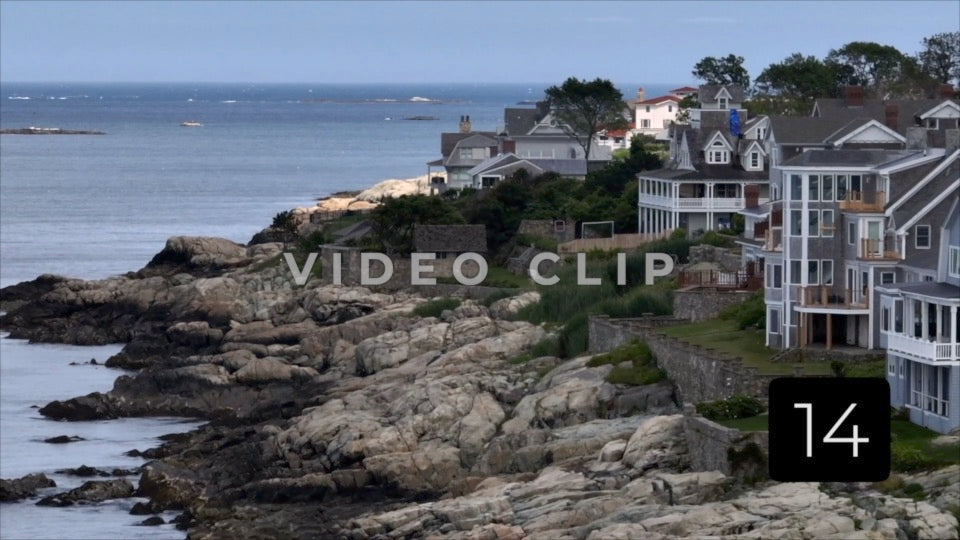 CLIP 14 - Boston, MA 7X zoom view of houses on rocky coastline of Massachusetts Bay