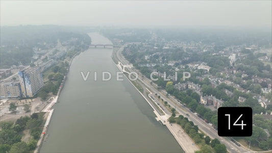 CLIP 14 - Rochester, NY Vol. 8 - Above Genesee river as Canadian wildfire smoke blows over landscape