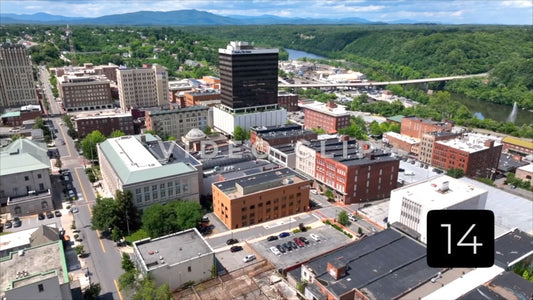 CLIP 14 - Lynchburg, VA Vol. 2 - drone flight over downtown inner city streets and Office buildings