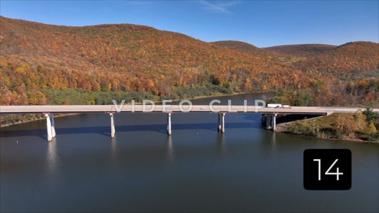 CLIP 14 - Tioga Dam and Reservoir, PA cars and trucks driving over bridge