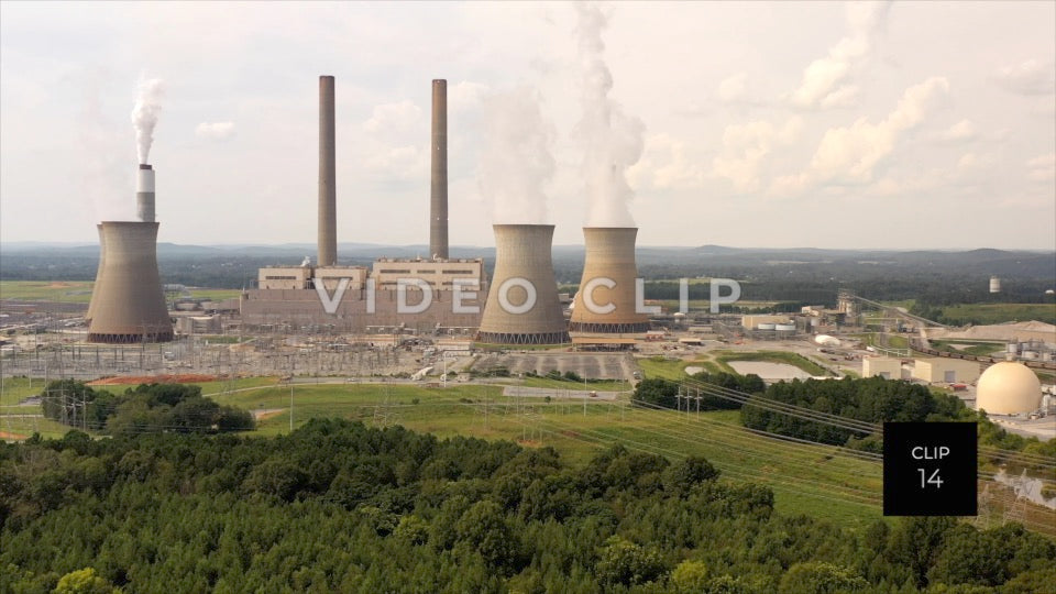 CLIP 14 - Plant Bowen, GA rising above trees to view coal-fired power plant operations