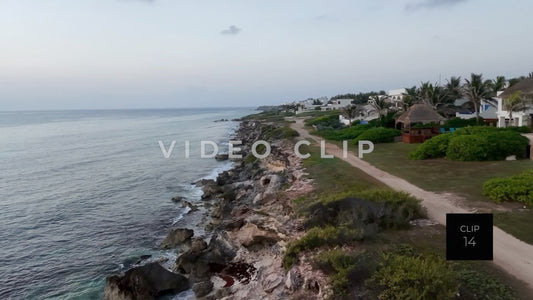 CLIP 14 - Isla Mujeras, Mexico low flight along coastline at sunrise
