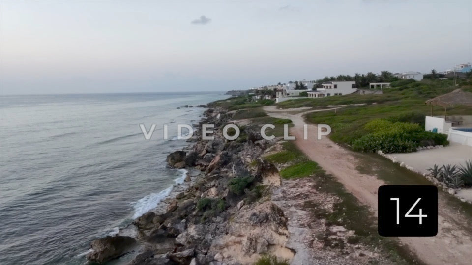 CLIP 14 - Isla Mujeras, Mexico low flight along coastline at sunrise