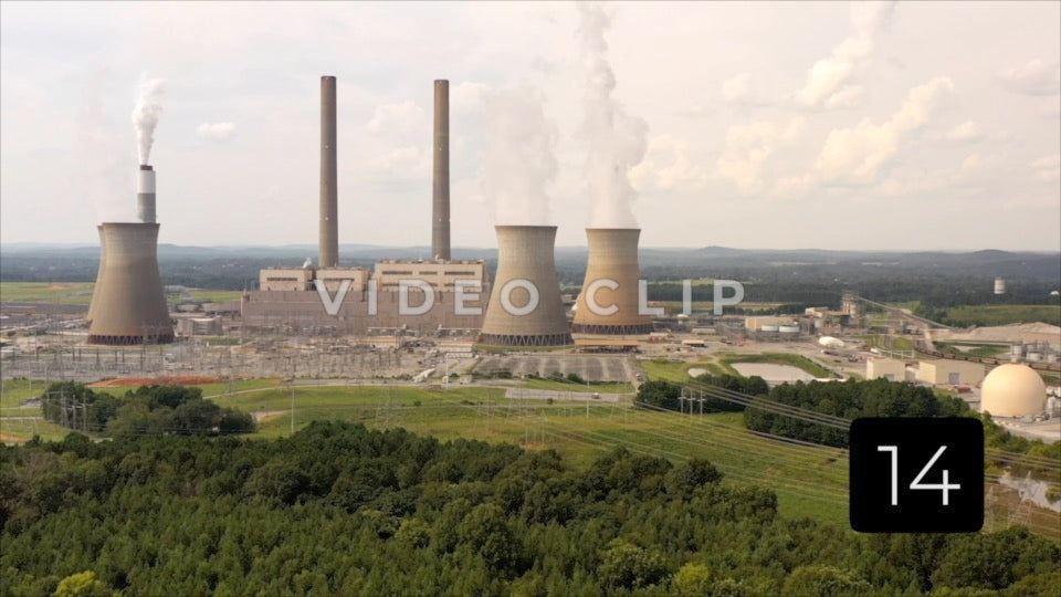 CLIP 14 - Plant Bowen, GA rising above trees to view coal-fired power plant operations