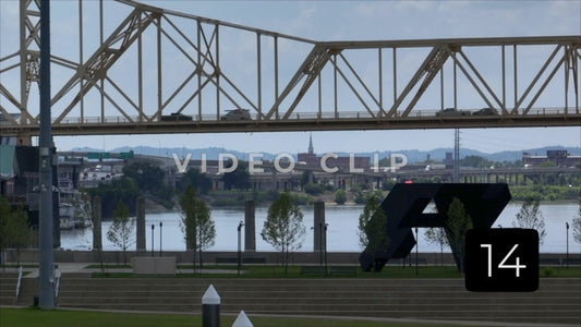 CLIP 14 - Louisville, KY Clark Memorial Bridge with contemporary sculpture in public park