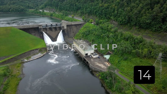 CLIP 14 - Looking down on Kinzua Dam as water is released downstream in Allegheny National Forest