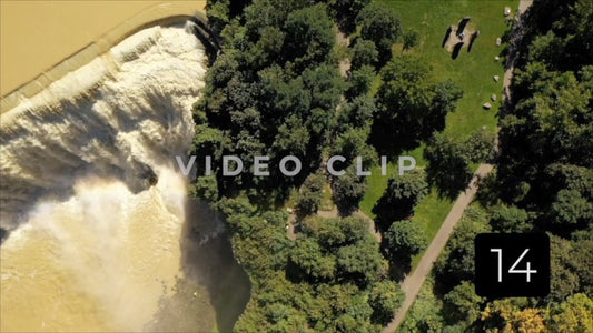 CLIP 14 - Rochester, NY Vol. 6 - aerial view of Lower Falls Park next to waterfall