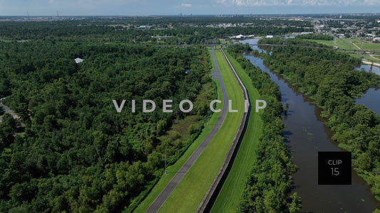 CLIP 15 - New Orleans, LA Flood wall beside bayou
