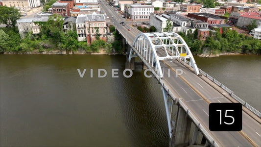CLIP 15 - Selma, AL low flight past Edmund Pettus Bridge as cars cross over Alabama River