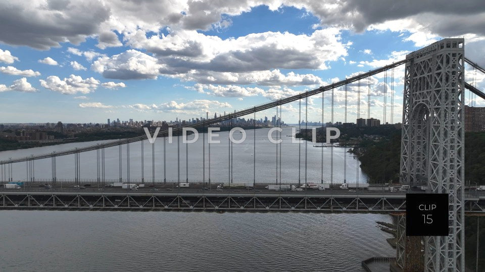 CLIP 15 - New York, NY cars crossing Hudson River on George Washington Bridge with city skyline on horizon
