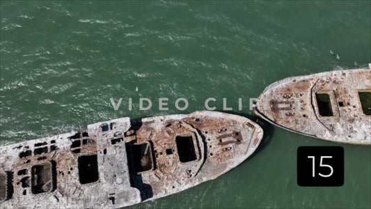 CLIP 15 - Kiptopeke Concrete Ships, VA aerial rising above ships