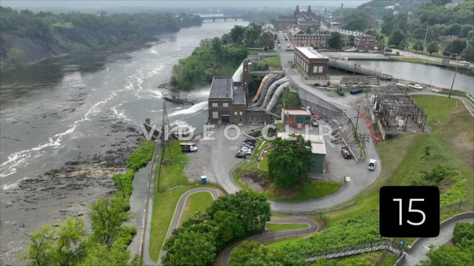CLIP 15 - Power station at the base of Cohoes Falls on Mohawk river in New York State