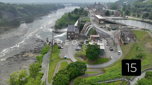 CLIP 15 - Power station at the base of Cohoes Falls on Mohawk river in New York State