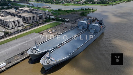 CLIP 16 - New Orleans, LA dramatic turn over cargo ships with cloud shadows