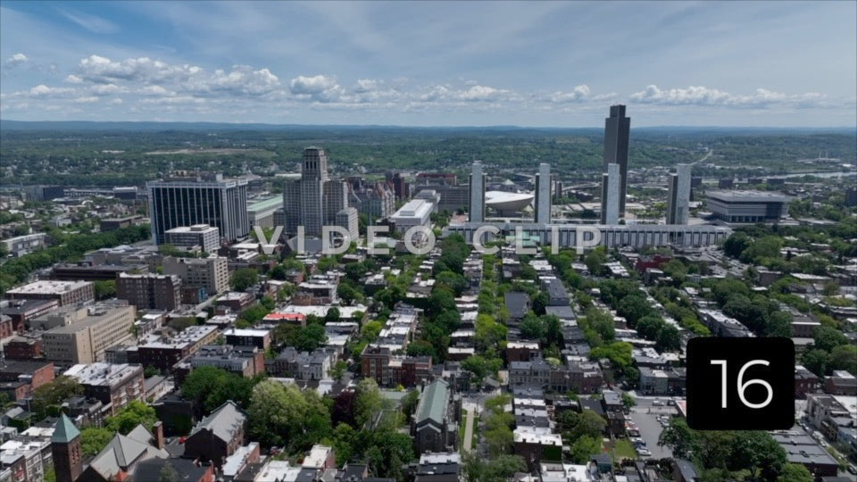 CLIP 16 - Albany, NY Vol. 1 - aerial flight over urban homes towards downtown