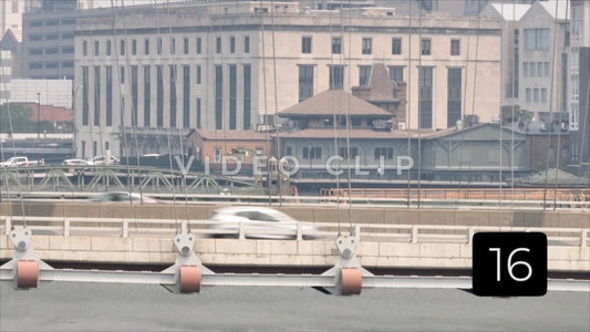 CLIP 16 - Rochester, NY Vol. 8 - 7X zoom of bridge and buildings covered in Canadian wildfire smoke