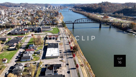 CLIP 16 - Charleston, WV drone flight by river towards downtown