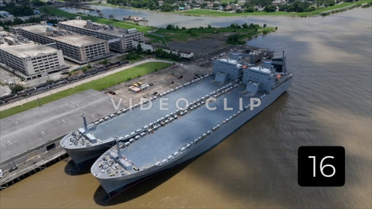CLIP 16 - New Orleans, LA Vol. 2 - dramatic turn over cargo ships with cloud shadows