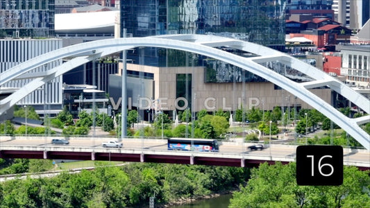 CLIP 16 - Nashville, TN close up of bridge with traffic crossing Cumberland River