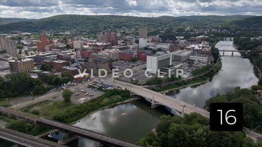 CLIP 16 - Binghamton, NY aerial over Susquehanna River with slight turn towards downtown