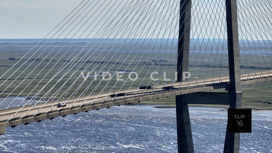 CLIP 16 - Brunswick, GA close up of Sidney Lanier Bridge with traffic