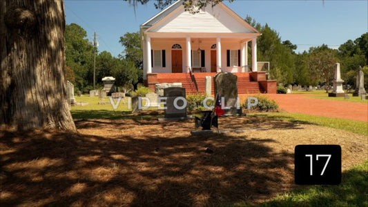 CLIP 17 - Indiantown Presbyterian Church shaded gravesites in front of church