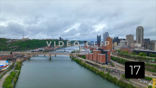 CLIP 17 - Pittsburgh, PA Vol. 2 - rising above bridge with cars traveling