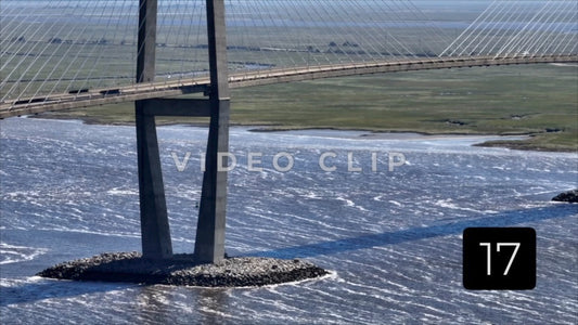 CLIP 17 - Brunswick, GA close up of Sydney Lanier Bridge over coastal waterway
