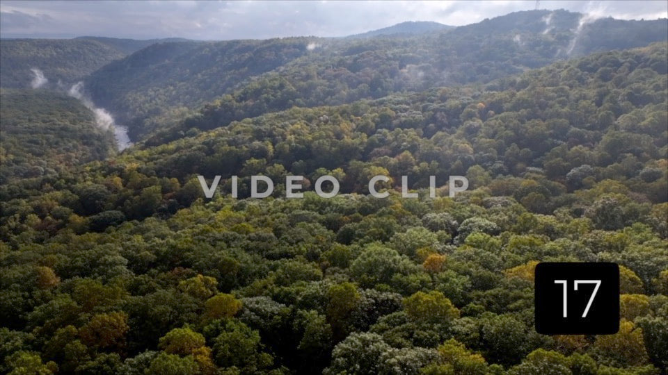 CLIP 17 - Ohiopyle, PA rising up over mountain landscape with Youghiogheny River below