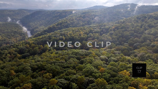CLIP 17 - Ohiopyle, PA rising up over mountain landscape with Youghiogheny River below