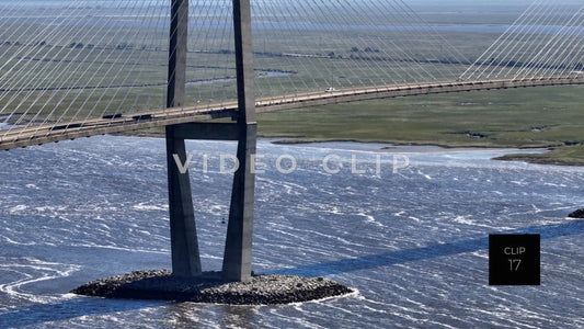 CLIP 17 - Brunswick, GA close up of Sydney Lanier Bridge over coastal waterway