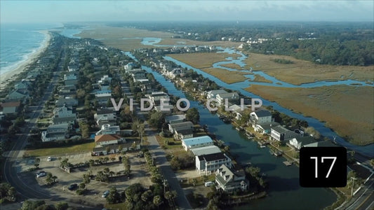 CLIP 17 - Litchfield Beach, SC aerial looking South with view of beach houses
